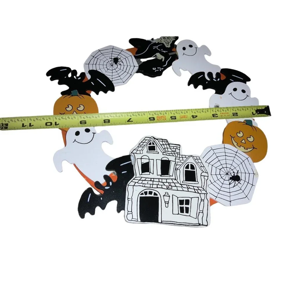 Halloween Wooden Door Wreath With Witch Ghosts & Spider Webs